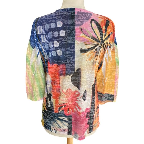 Jess & Jane Burnout Artsy Shirt Abstract Colorful Floral Lagenlook Maximalism-M - Picture 7 of 12